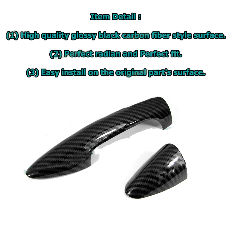 光滑黑色碳纤维盖饰件适用于 2012 - 2017 现代口音门把手 — 第 3/4 张图片