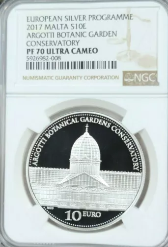 2017 MALTA SILVER 10 EURO ARGOTTI BOTANIC GARDEN NGC PF 70 ULTRA CAMEO POP 1 
