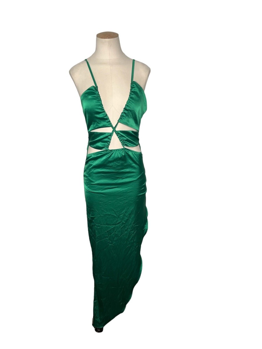 kelly green cocktail party dress Ingredients satin Cut-out With Side Slit TEAL-GREEN