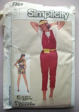 80's Easy jumpsuit pull over top pattern 7389 size 10 12 UNCUT