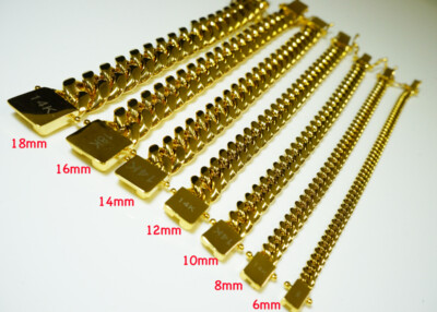 14k  6/8/10/12/14/16/18mm Gold plated Miami cuban link bracelet stainless steel 