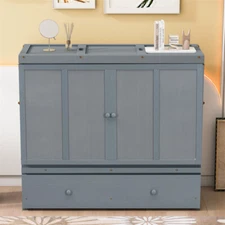 Full Size Murphy Bed w/USB Port &Storage Drawer Wood Murphy Cabinet Bed Gray