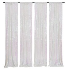 White Iridescent Sequin Backdrop Curtains 4 Panels Sequin Backdrop 2FTx8FT Se...