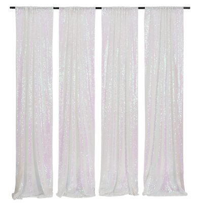 White Iridescent Sequin Backdrop Curtains 4 Panels Sequin Backdrop 2FTx8FT Se...