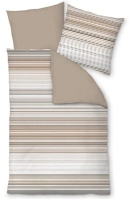 LIVING DREAMS Satin-Wende Bettwäsche NATURAL STRIPES 135x200 155x220 beige creme - Bild 1 von 4
