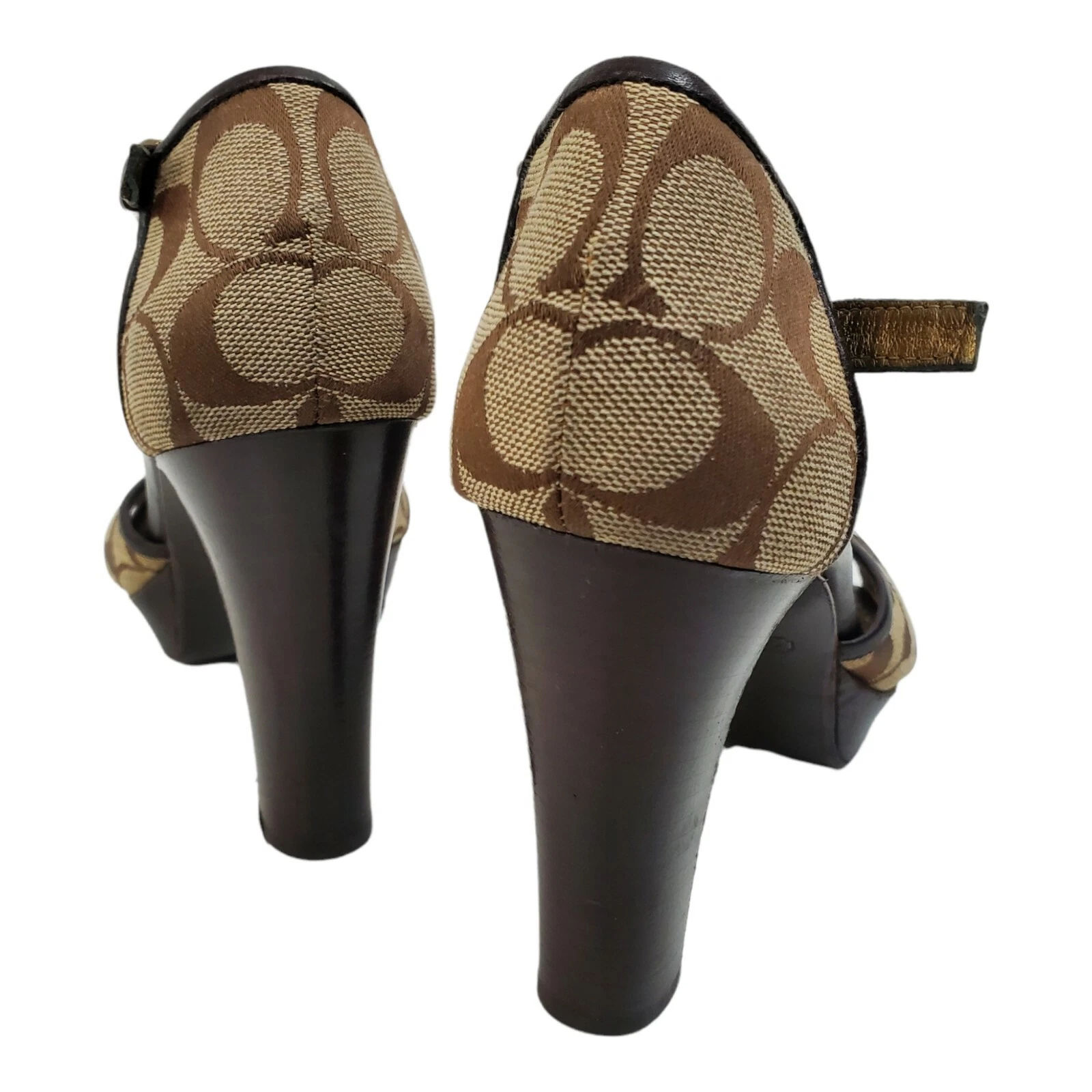 Sandali COACH HALLIE donna taglia 6 5 beige marrone monogramma cinturino alla caviglia tacco