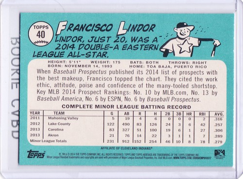 FRANCISCO LINDOR ROOKIE CARD Topps Heritage RC Baseball RUBBERDUCKS INDIANS! - Picture 2 of 2