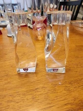 pair of mid century modern Orrefors Sweden Twisted Crystal candle holders