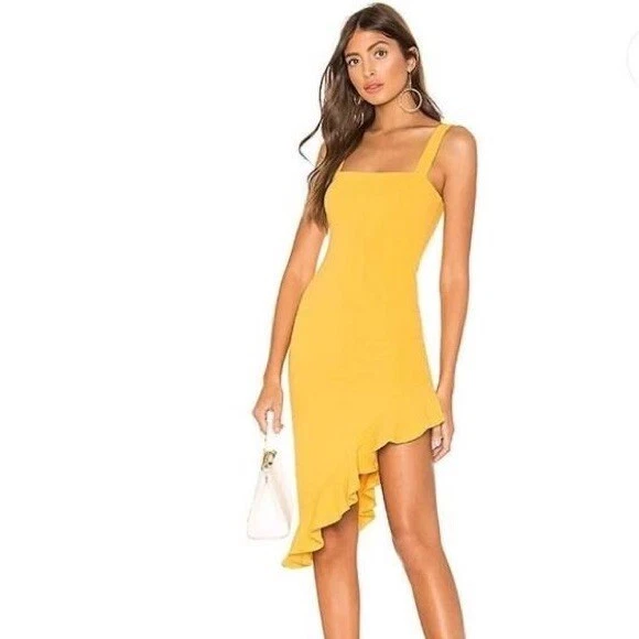 Revolve Privacy Please Dress Gold A Symmetrical Midi Mustard Yellow XL Soft  Cute | eBay