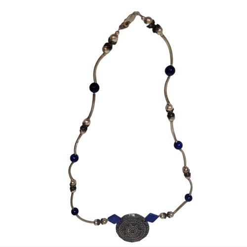 Sterling Silver Nepal Tibetan Necklace Lapis Ethnic