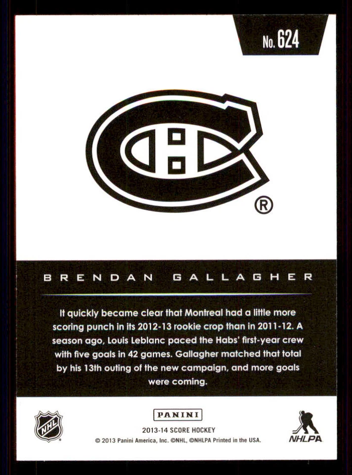 2013-14 Score #624 Brendan Gallagher HR RC - Image 2 of 2