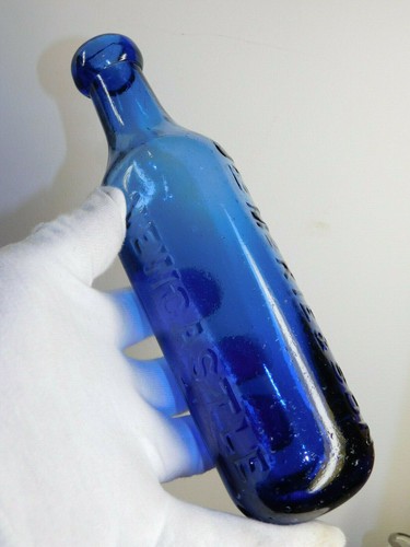 ANTIQUE SUPERB COBALT BLUE SPLIT SIZE MAUGHAM RARE SODA WATER OLD BOTTLE 1870's - Picture 4 of 11