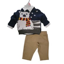 Baby Boy Holiday 3 Pieces Set Sweater, Button-Up Shirt, and Pants Size 0-3M