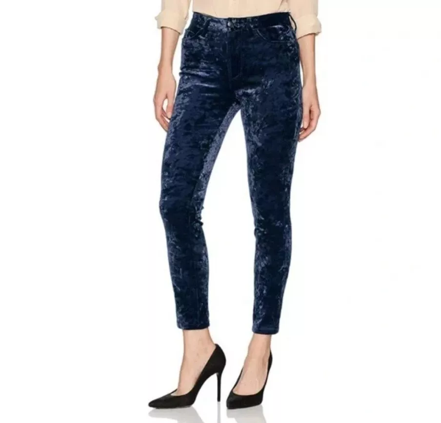 Joe s The Charlie High Rise Skinny Navy Blue crushed velvet jeans size 25
