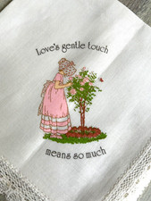 Holly Hobbie Lace Handkerchief Hankie Girl by Tree