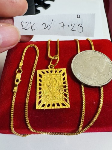 Solid 22K 916 Real Yellow Pure Gold 20” Long Frame Allah Necklace 1.6mm 7.2g - Picture 22 of 24