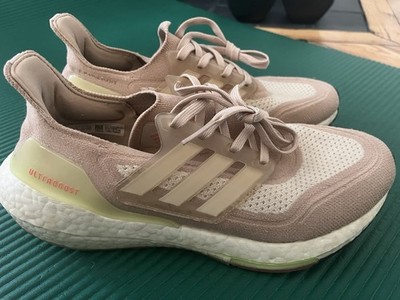 Adidas Running Ultraboost 21 Womens- Ash Pearl White Beige Green 8.5