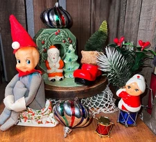 Vintage Christmas Kneehugger & Vintage Friends Figurine Ornament Lot