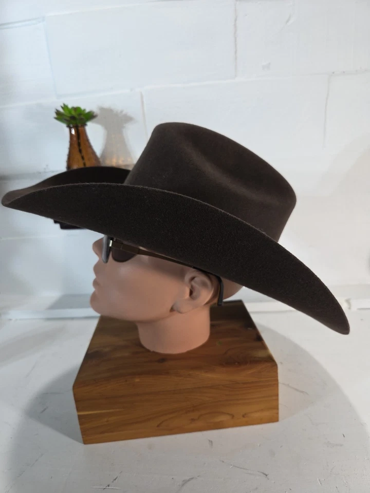 Justin Auténtico 3X Sombrero de Vaquero de Lana Marrón - Talla 6 3/4 BONITO  Foto 2 de 4