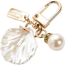 Gold Shell Purse Keychain with Rhinestones and Pearl, Elegant Bag Charm for Wome