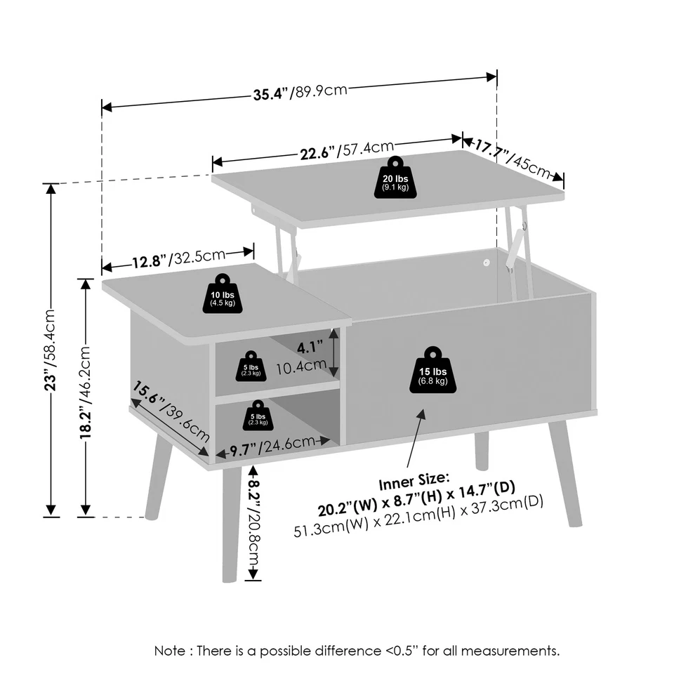 Furinno Jensen Wooden Leg Lift Top Coffee Table With Hidden Solid White - Image 2 of 4
