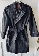 1970  s Gleneagles Pima Cotton Blend Black Belted Women  s Trench Coat Vintage