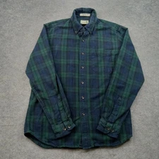 LL Bean Shirt Mens Small Green Blue Plaid Flannel Button Down Traditional Fit