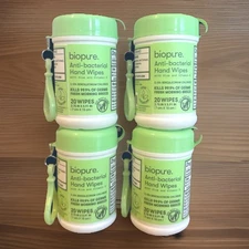 Biopure 4 PC Travel Hand Sanitizing Wipe Keychains Sealed Refillable W/Pop Top
