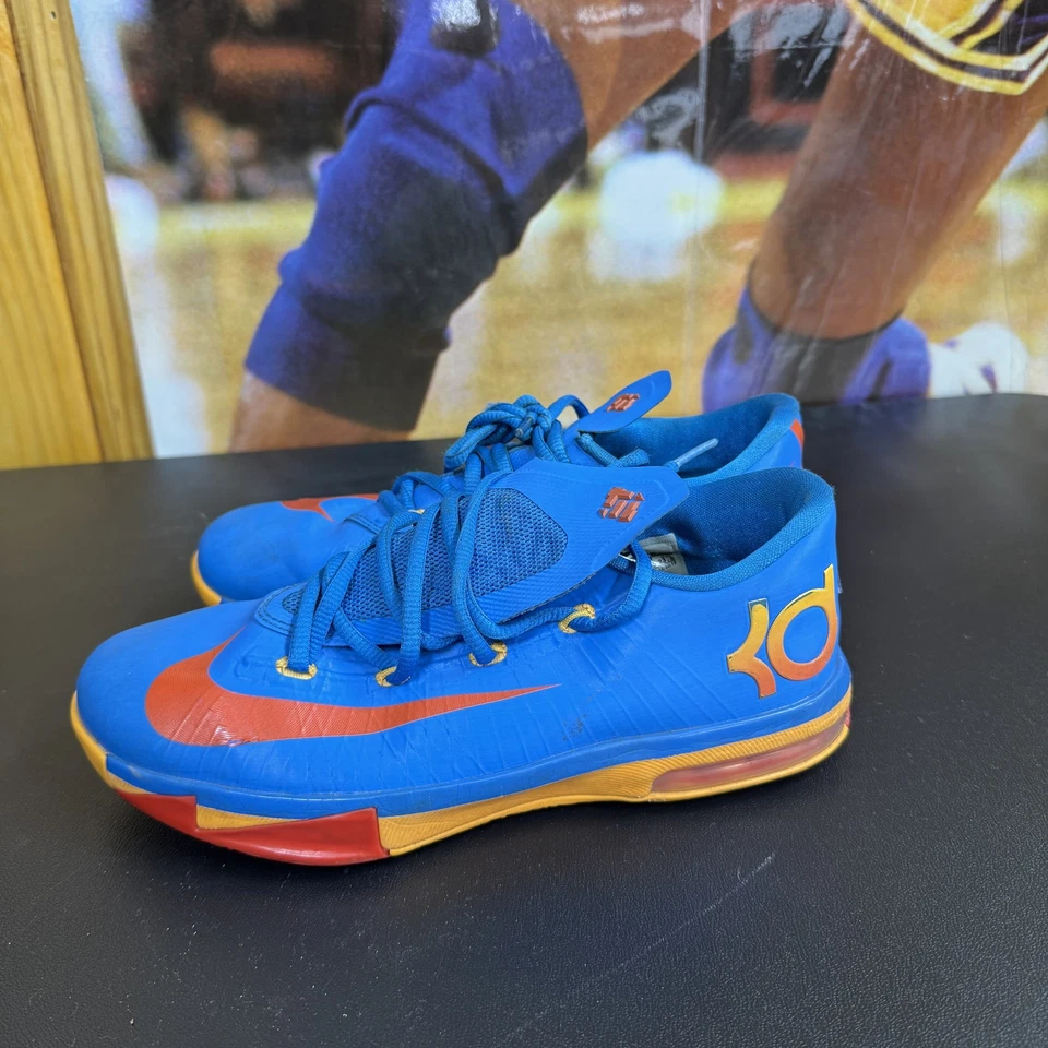 Nike KD 6 Zapatos Para Hombres Talla 5Y Azul Naranja Tenis de Baloncesto 599477-401 Thunder Foto 3 de 4