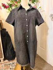 Women's Black Denim Short Sleeve Button Down Romper