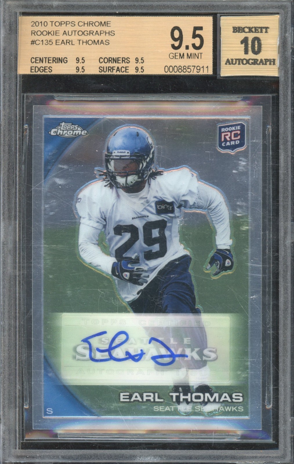 2010 TOPPS CHROME EARL THOMAS RC Auto #C135 BGS 9.5-10