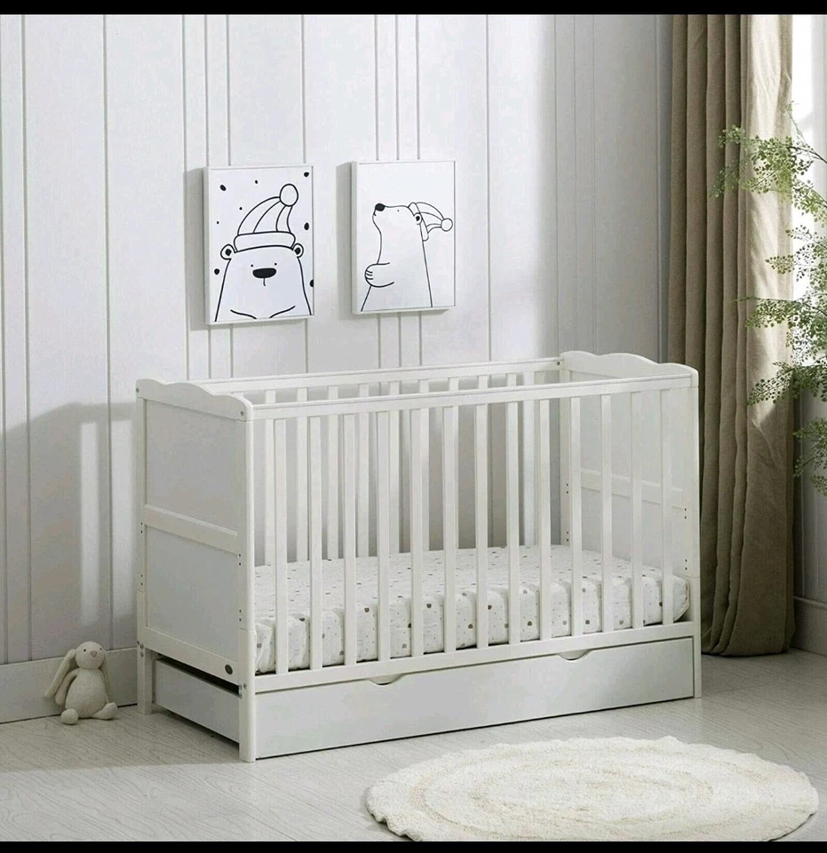Wooden Baby Cot Bed & Drawer & Aloe Vera Mattress (Orlando with Drawer) - Image 2 of 4