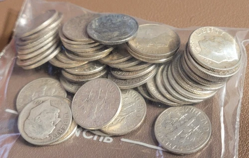 Roll Of 50 Silver Roosevelt Dimes $5 Face Value - Average Circulated Coins #646