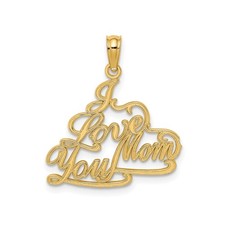 14k Yellow Gold I Love You Mom Pendant Necklace for Women Script Charm Jewelry