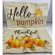 Set of 2 - Fall Themed 12" x 19" Pillow Case - Pumpkin Thankful (14b3)