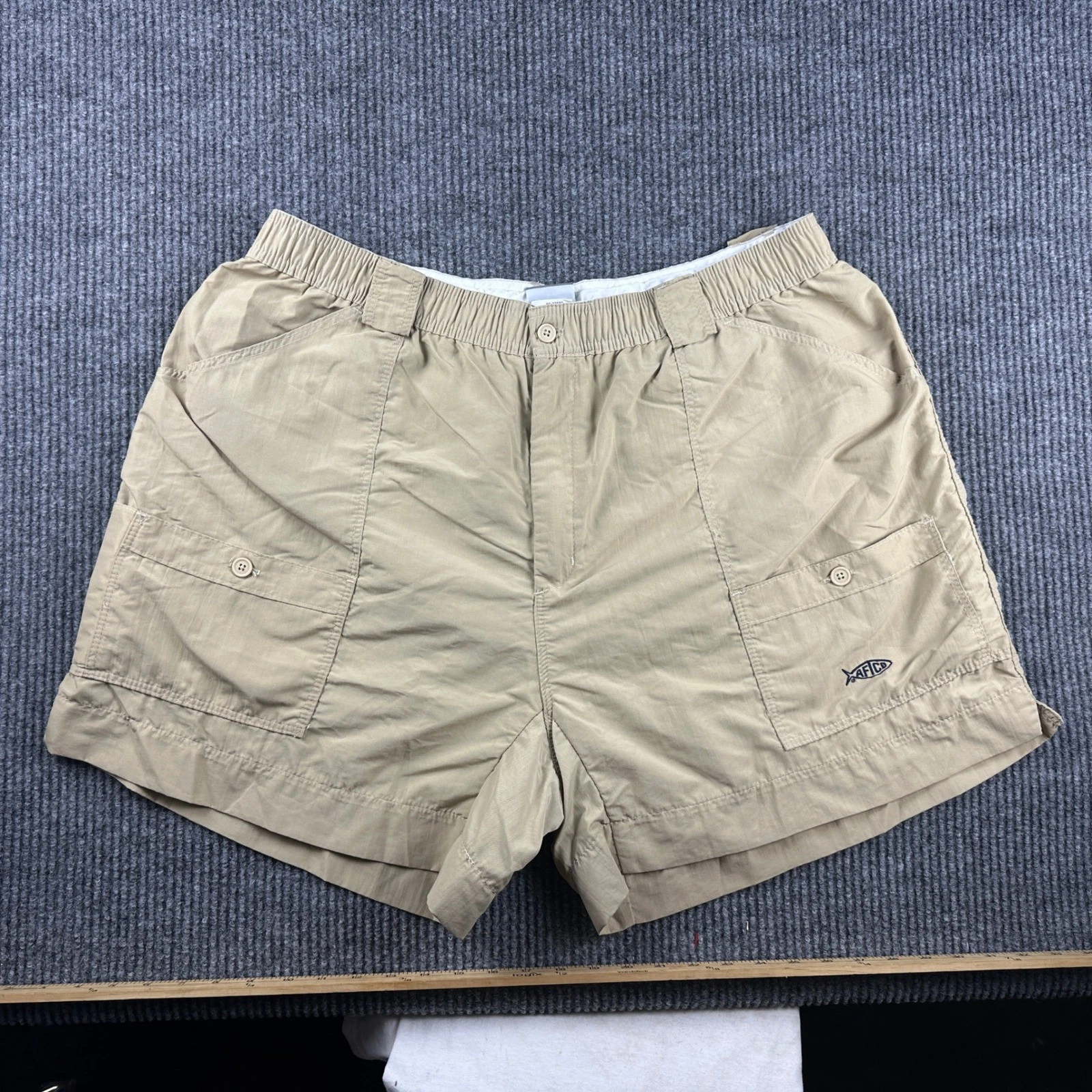 AFTCO M01 Original Fishing Shorts Mens 44 Tan Khaki Nylon Performance Utility