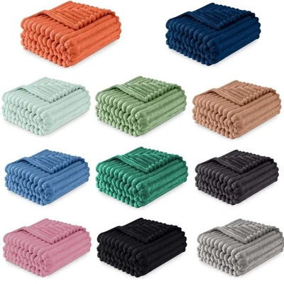 Chunky Rib Waffle Luxury Blanket Fleece Throw Sofa Warm Cosy Extra Large - Image 1 of 4