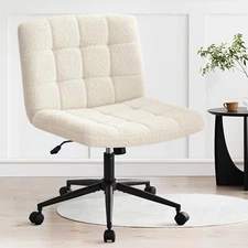 Furniliving Wide Desk Chair, Faux Fur Upholstered Office Chair with Wheels, A...
