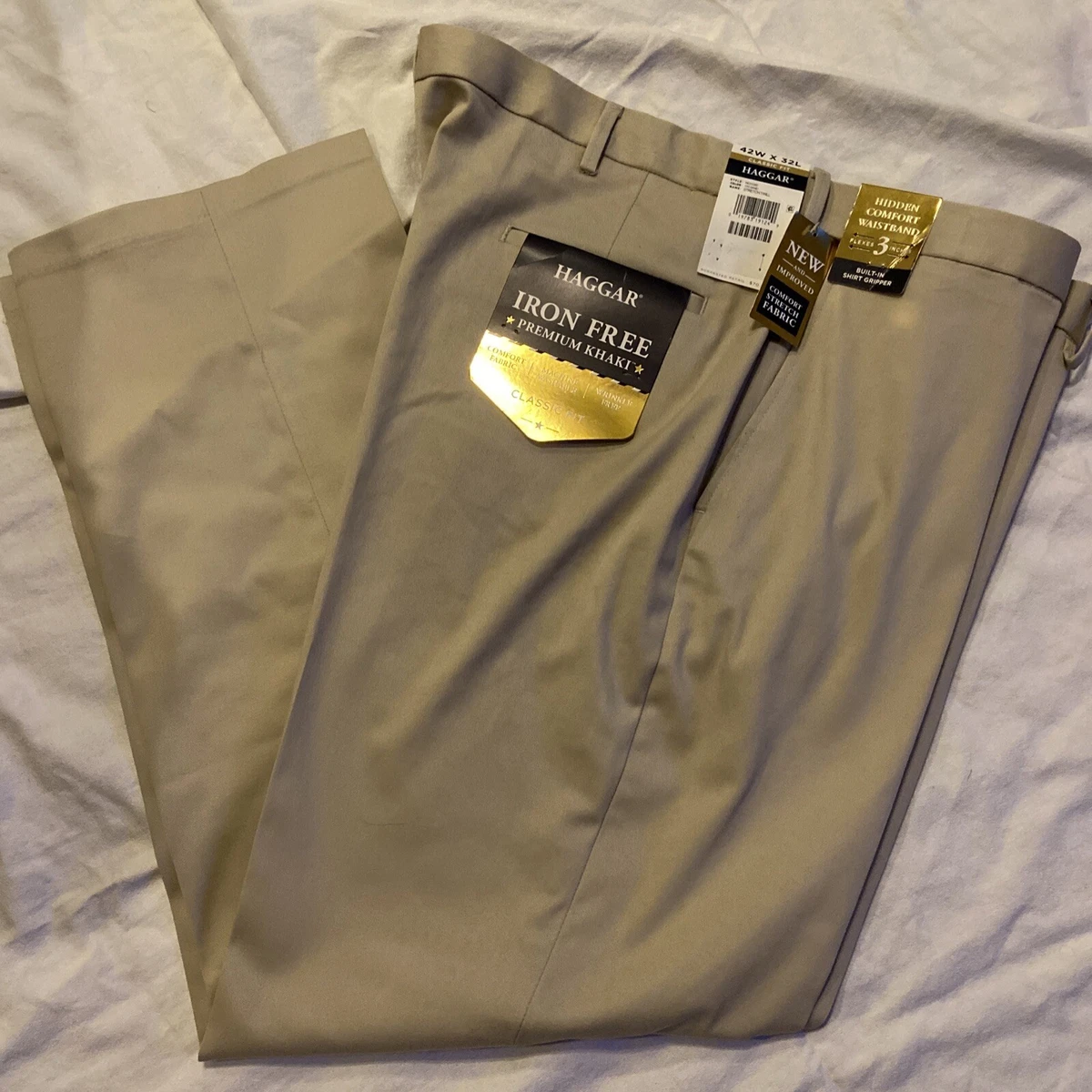 Haggar Men's Iron Free Premium Khaki Classic Fit Flat Front Pants 42x32 New