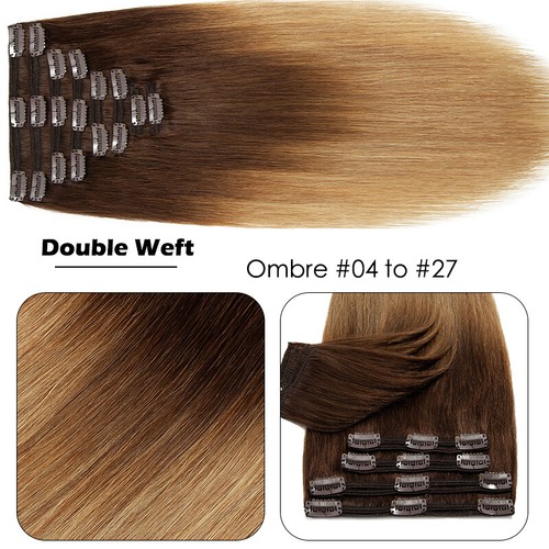 170G+ Human Hair Extensions Double Weft Clip In Thick Full Head Caramel Brown US - Picture 36 of 43
