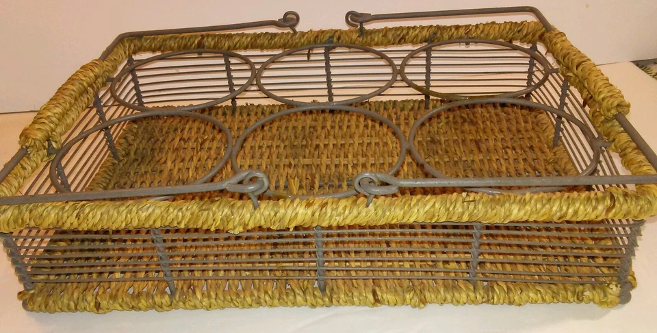 DE COLECCIÓN Mimbre Ratán/Alambre Doble Manija CADDY 6 Vidrio/Taza Portatarjetas Foto 2 de 4