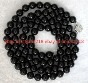 Natural 8mm-14mm Black Agate Onyx Gemstone Round Beads Necklace 18-36'' AAA