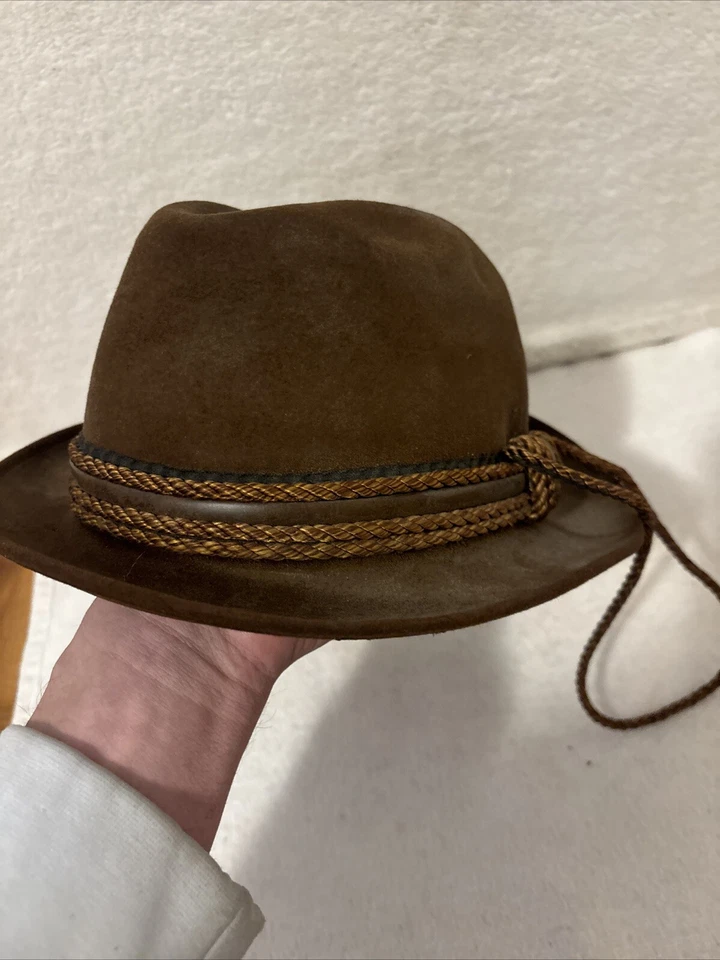 Vtg 1960’s Stetson Brown Fedora Hat 7 1/8 Mens Velour Rope Band - Image 3 of 4