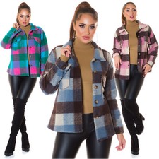 Veste chemise femme tendance  tissu à carreaux chaud avec poches boutonnées 239