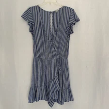 AMERICAN EAGLE OUTFITTERS Sz M Blue White Stripe Ruffled Faux Wrap Romper