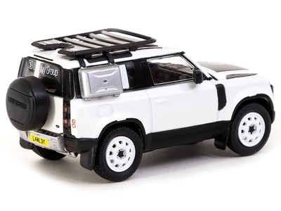 Land Rover Defender 90 White Metallic with Roof Rack 1/64 Diecast Model