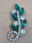 Estate White and Green Gemstones Pin Brooch 2.5" — photo 1