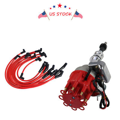 289-302 Red Cap HEI Distributor and 10.5mm Spark Plug Wires Fit Small Block Ford