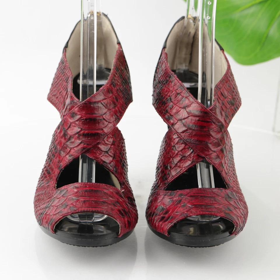 Michael Kors Women's Berkley Sandal Size 9 Cross Strap High Heel Red Snakeskin - Image 3 of 4
