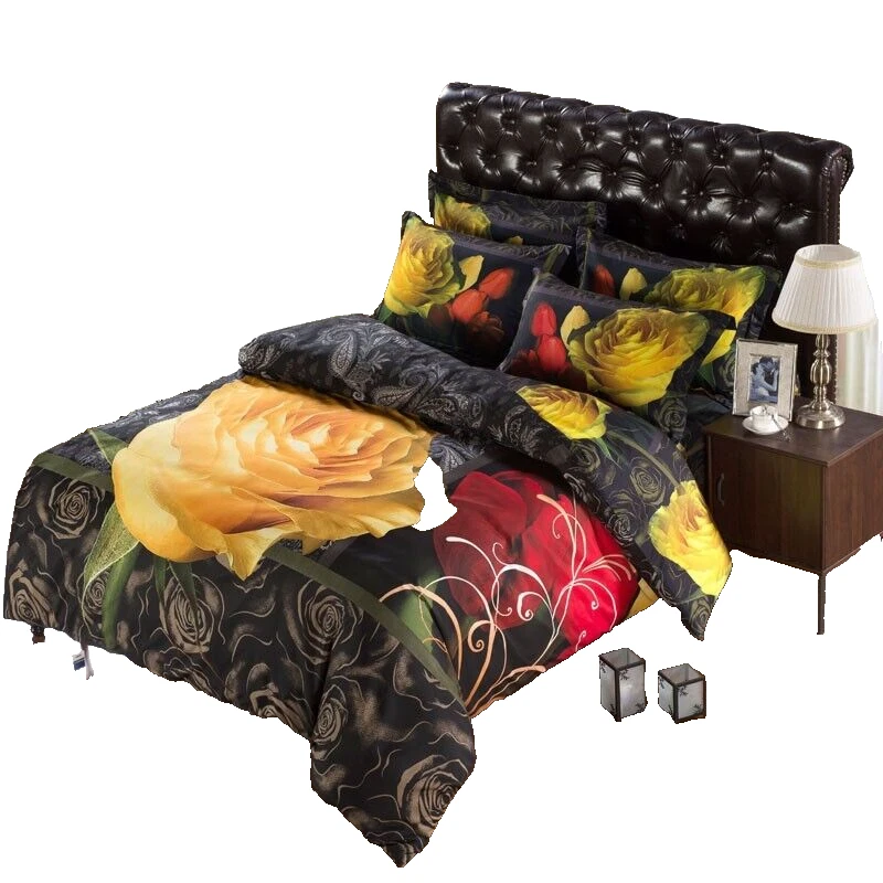 6 piezas. Juego de funda nórdica completa de polialgodón en negro, rojo y amarillo para edredón Foto 2 de 4